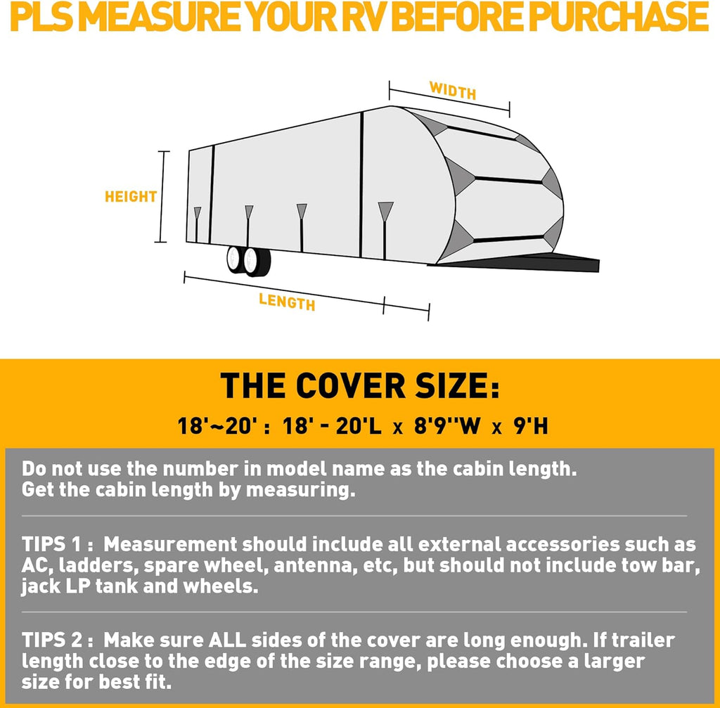 Waterproof Windproof Anti-UV Travel Trailer Cover for 18'-20' RV F12250