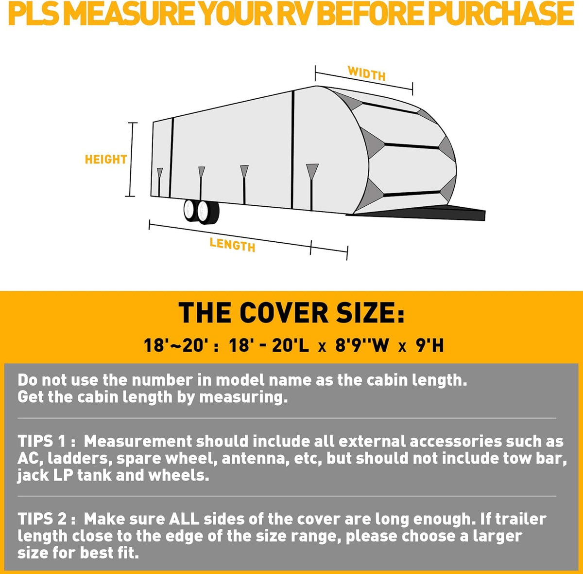 Waterproof Windproof Anti-UV Travel Trailer Cover for 18'-20' RV F12250