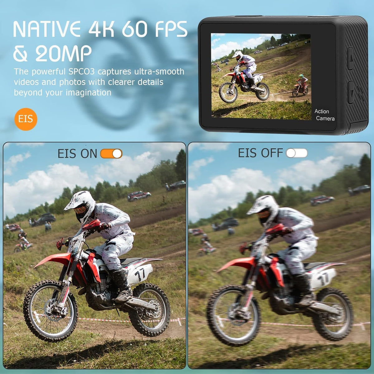 4K60FPS WiFi Dual Screen Action Camera 20MP Touch Screen EIS 170 Angle Wide 30m Waterproof 4X Zoom Sports Camera U629