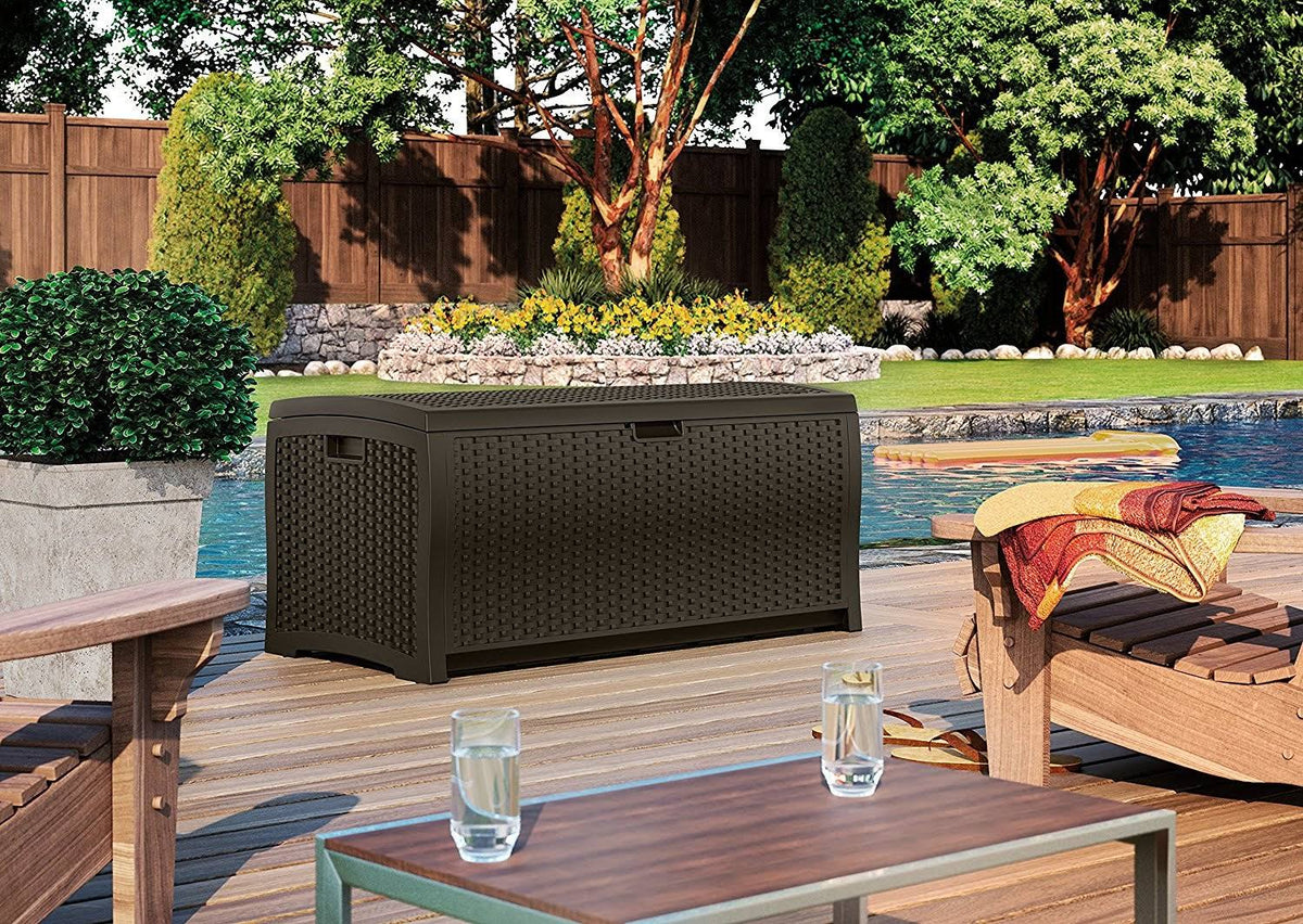 Mocha Wicker Resin Deck Box 73-Gallon W1590