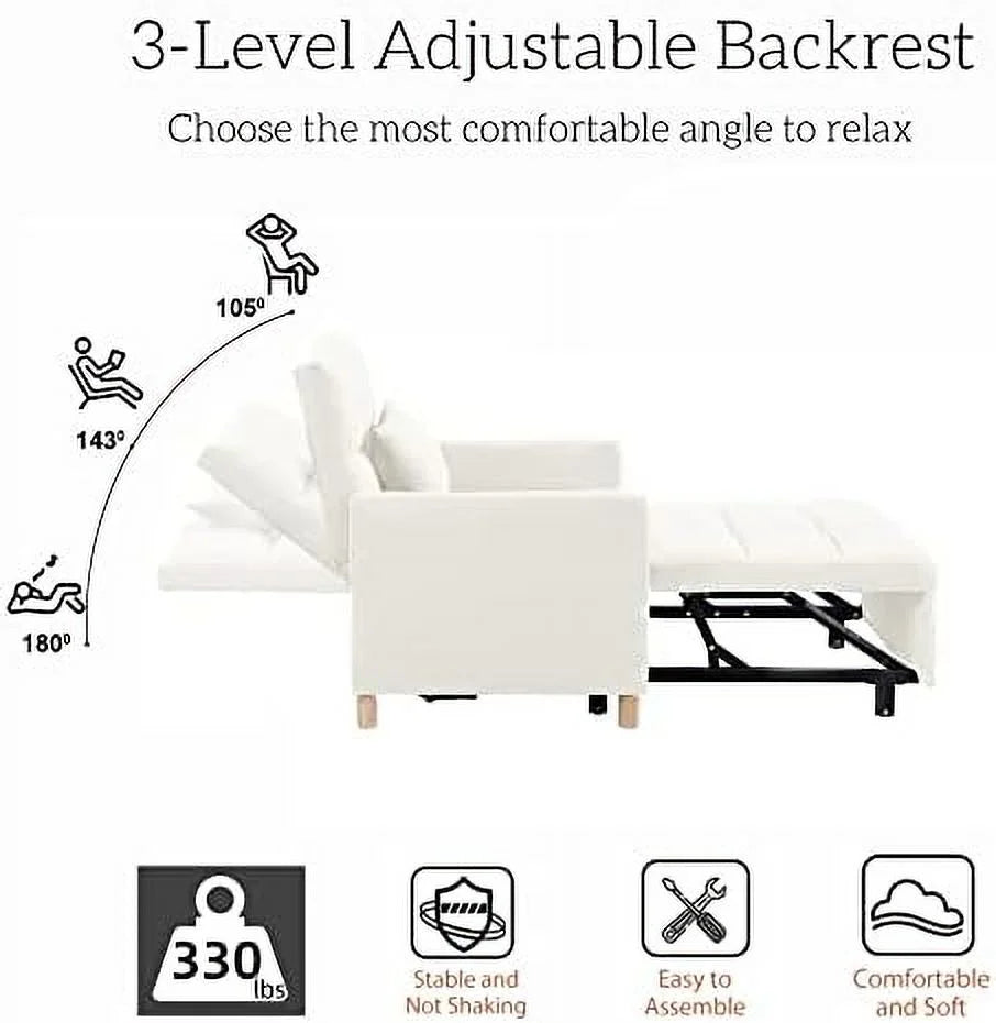 Convertible Chair Sleeper Velvet Adjustable Single Sofa Bed with Lumbar R844806
