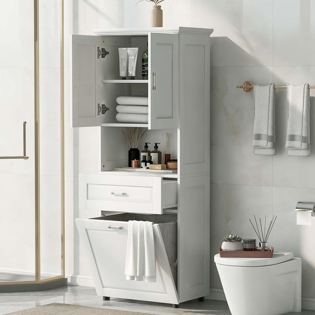 70" Tall Tilt Out Laundry Hamper Cabinet with 2 Doors and Adjustable Shelf R78664