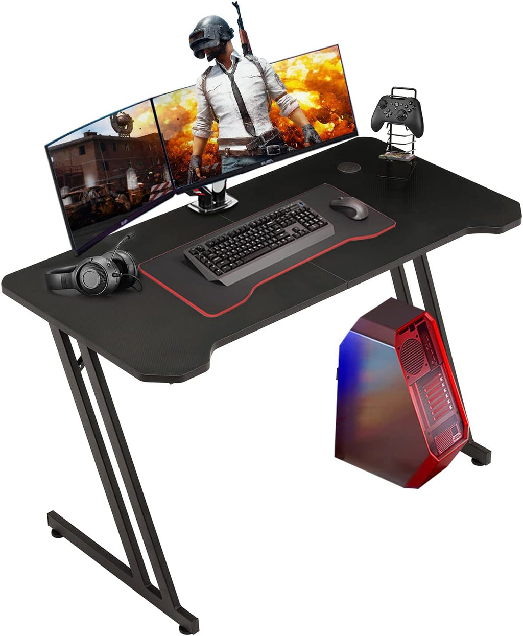 47 Ergonomic Z Shape Gaming Desk with Carbon Fiber Surface T309056