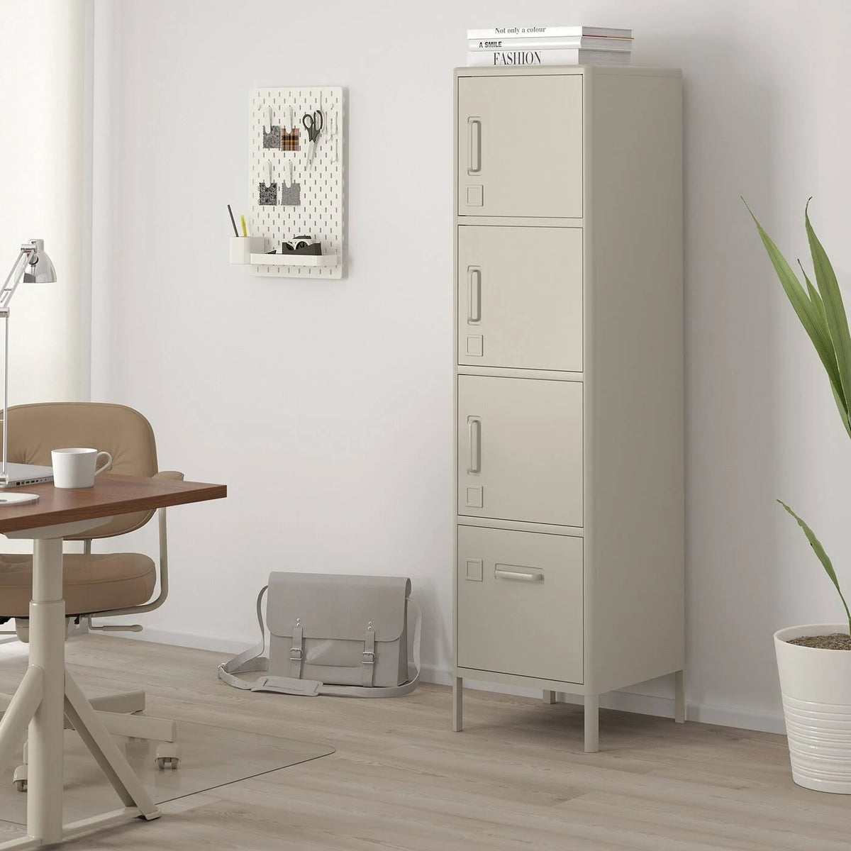 Beige High Cabinet with Drawer and Doors L86733