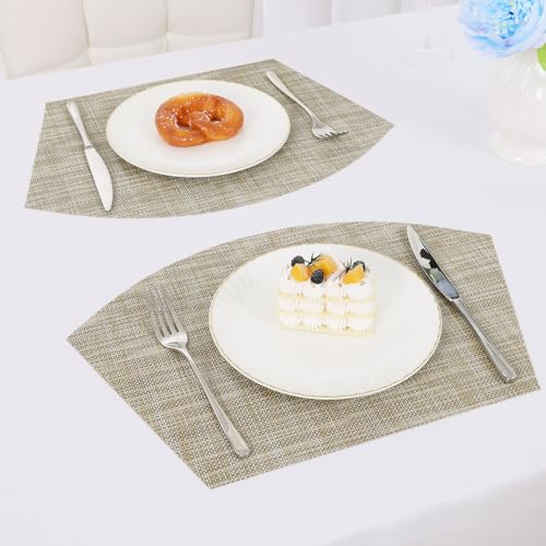 Round Table Placemats Set of 4 Non Slip Heat Resistant Woven Vinyl Metallic Golden Table Mats O317093