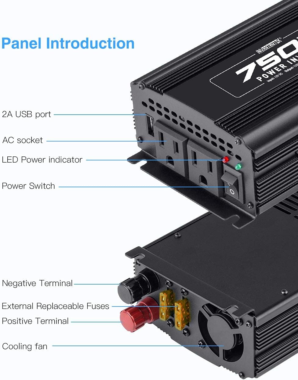 500W Car Power Inverter DC 12V to AC 110V with USB Ports D422
