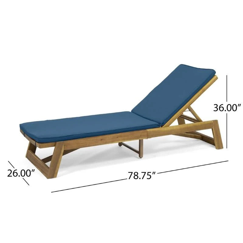 Teak and Blue Acacia Wood Chaise Lounge Set of 2 I48498