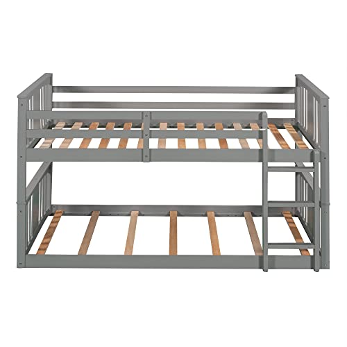 Gray Solid Wood Twin over Twin Bunk Bed with Ladder and Guard Rail V4730