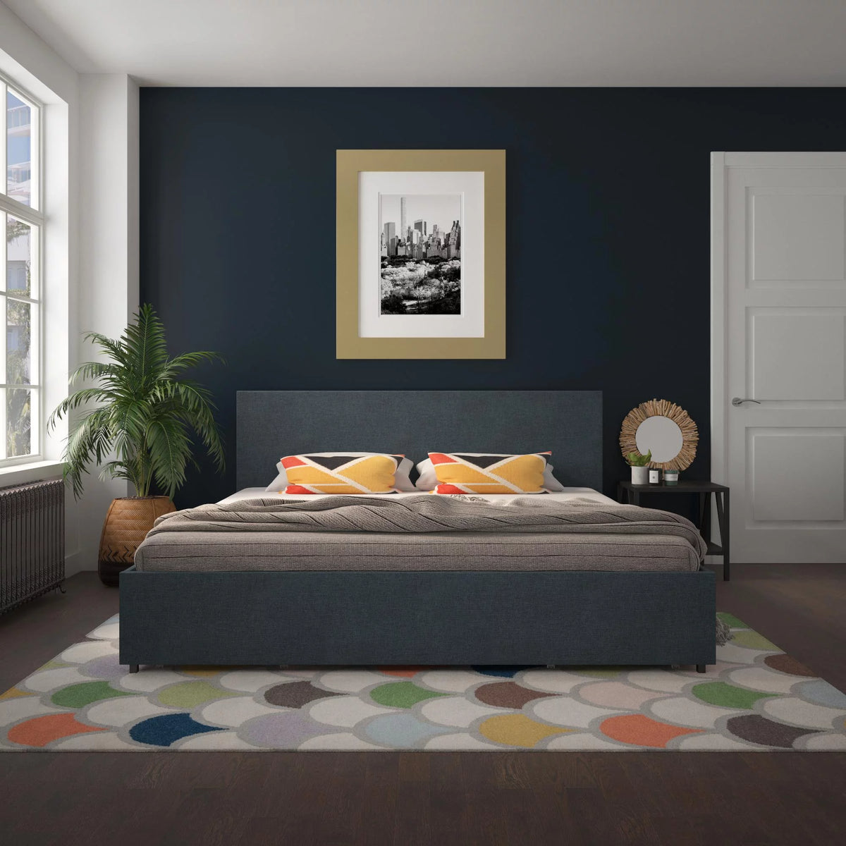 Dark Grey Linen Upholstered Storage Bed Frame P773