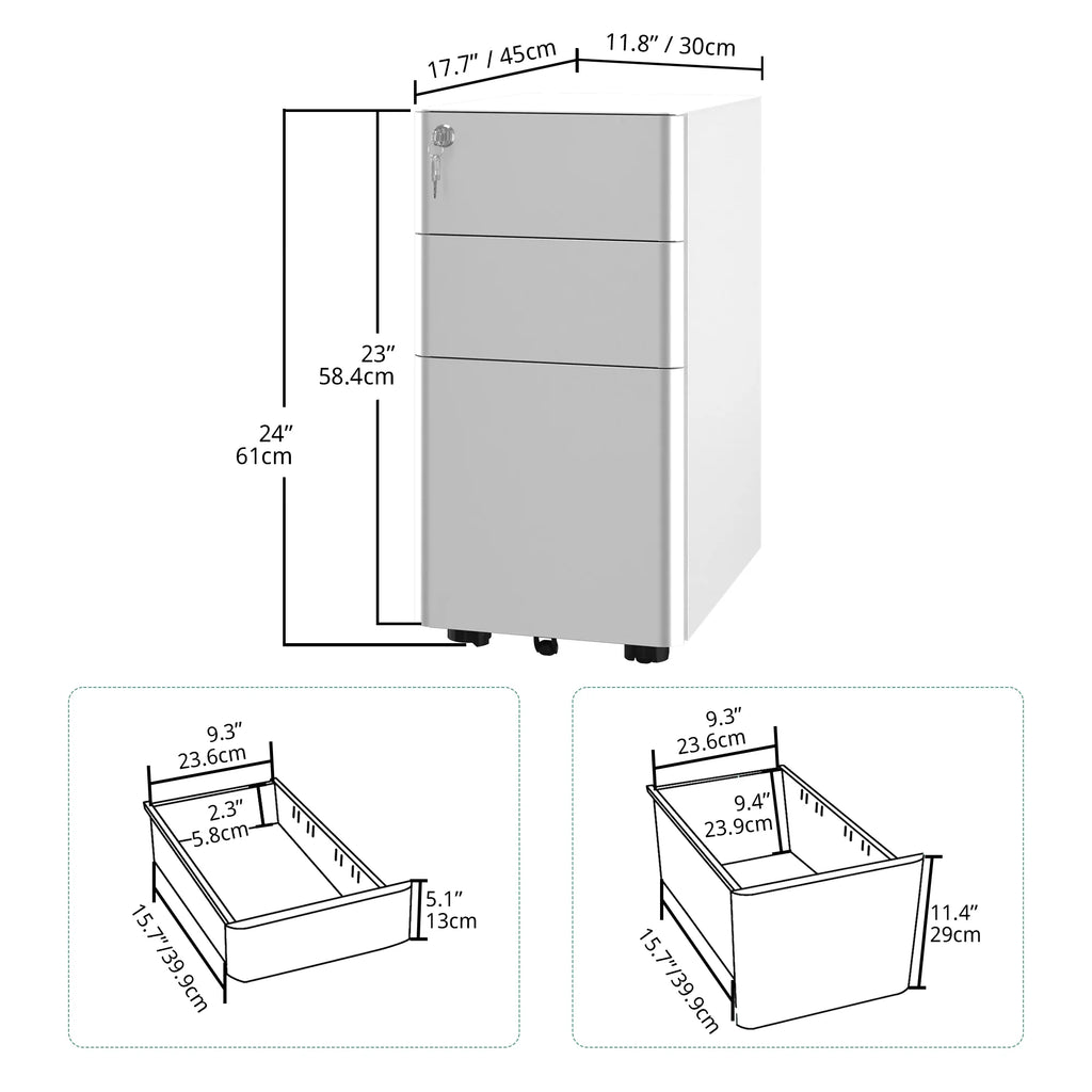 3 Drawer Metal Office Filing Cabinet with Keys R741