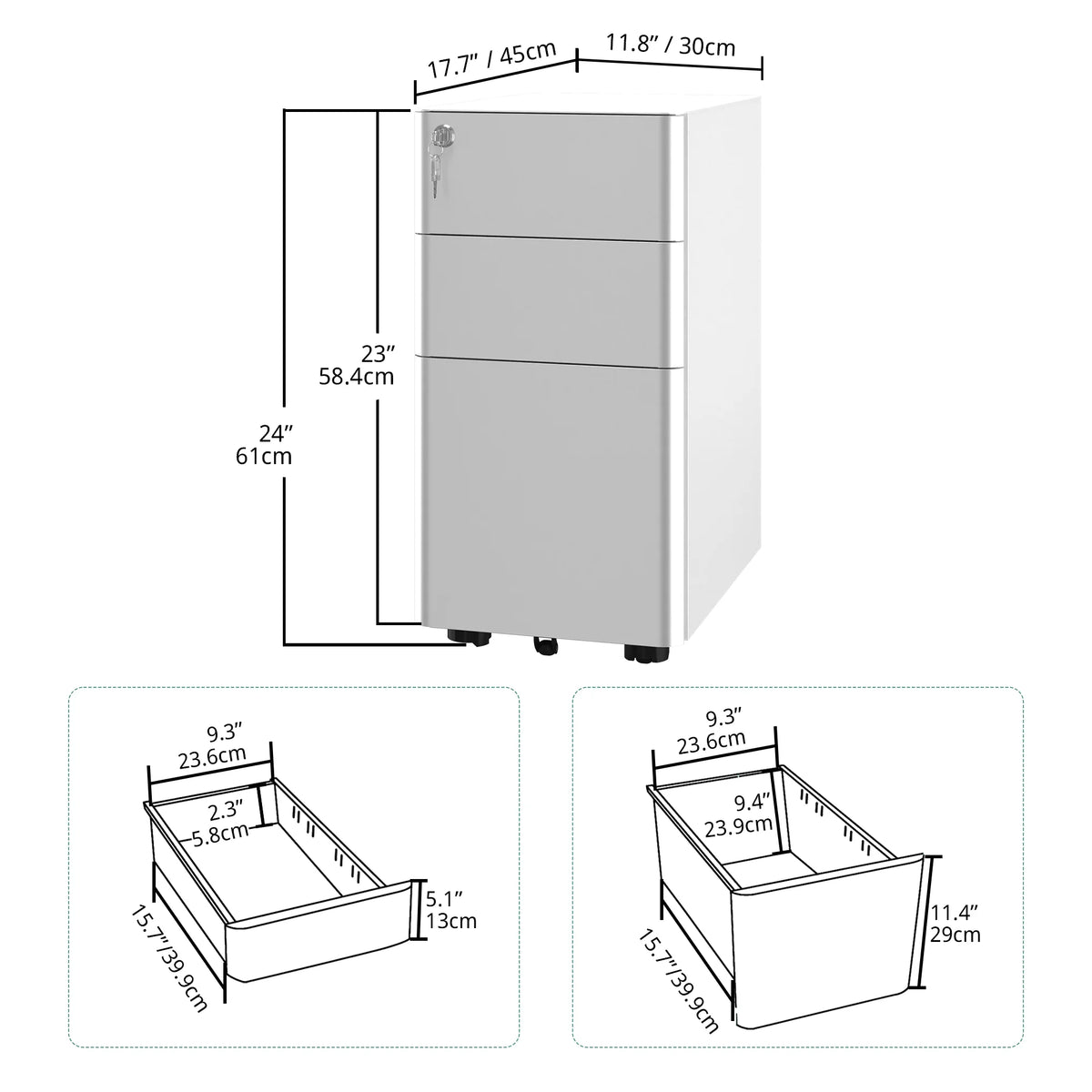 3 Drawer Metal Office Filing Cabinet with Keys R741