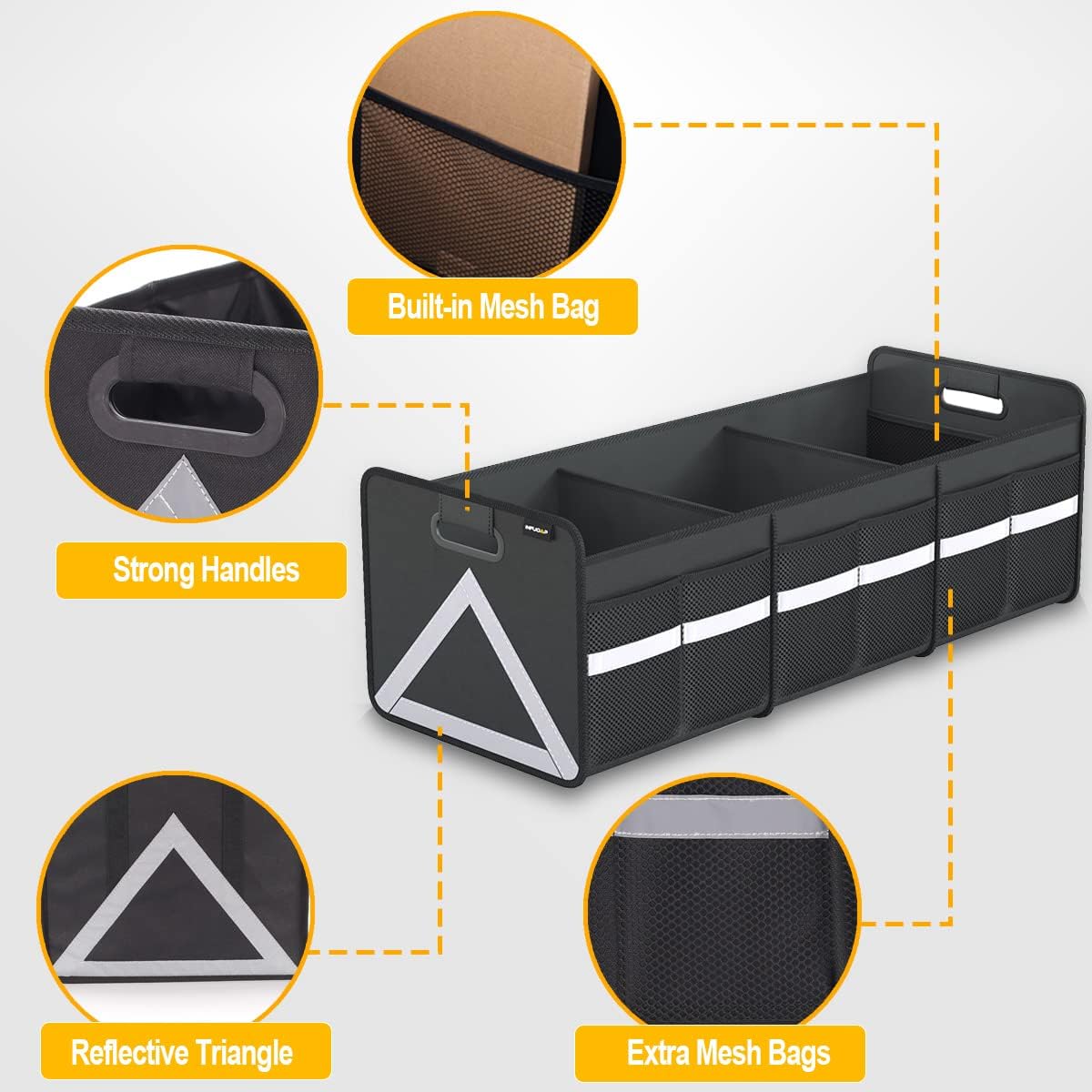 Foldable Trunk Organizer with Reflective Stripe, Pack of 2 J882