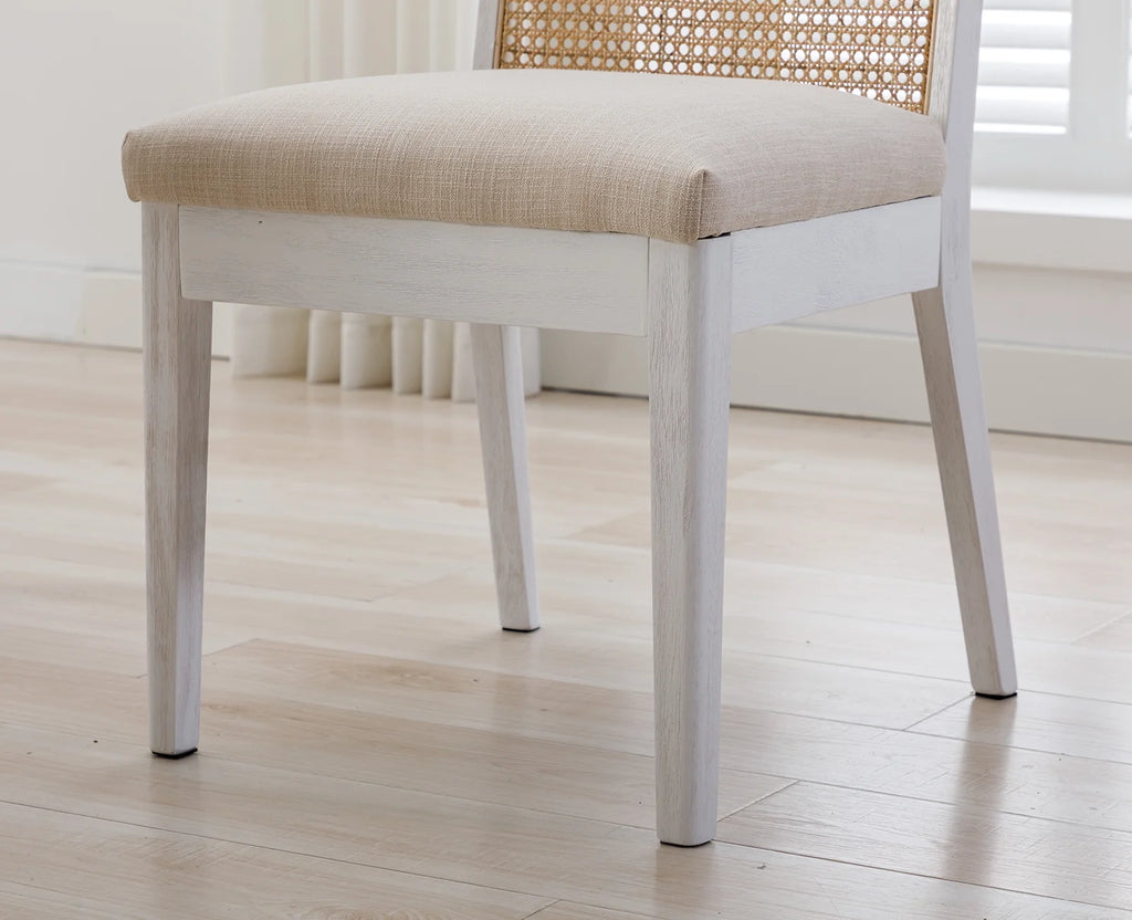 Beige Rattan Dining Chairs Set of 2 with White Hardwood Frame S6188