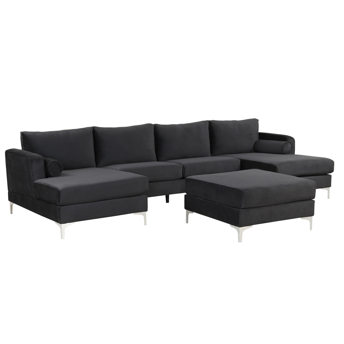 Black Velvet U-Shape Sectional Sofa with Ottoman Y535