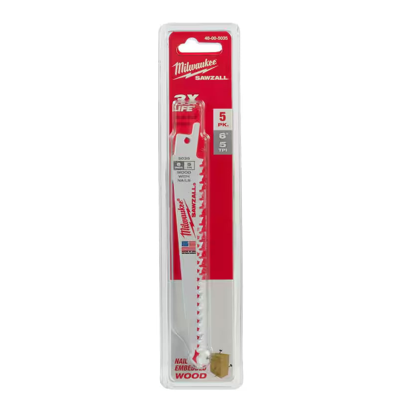 6 in. 5 TPI BiMetal Reciprocating Saw Blades (5-Pack) X387