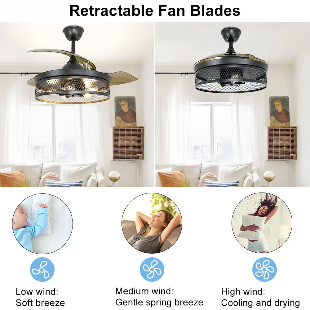 42" Invisible Ceiling Fan with Light and Remote M1964