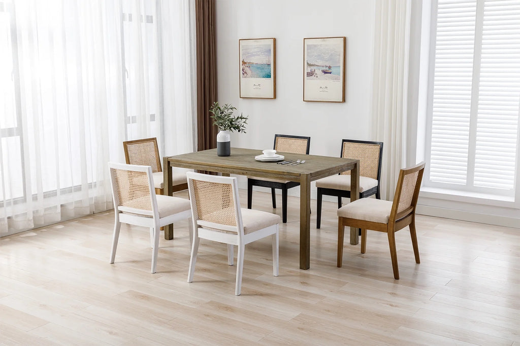 Beige Rattan Dining Chairs Set of 2 with White Hardwood Frame S6188