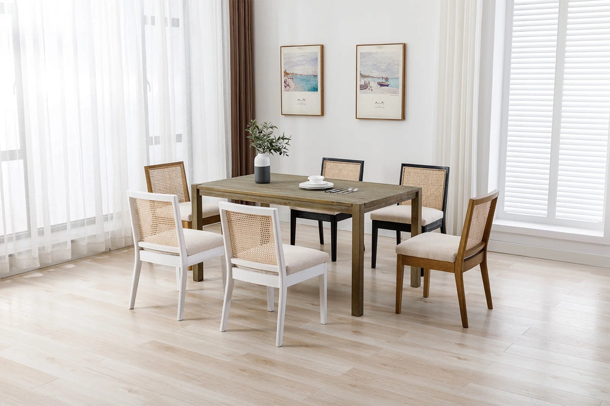 Beige Rattan Dining Chairs Set of 2 with White Hardwood Frame S6188