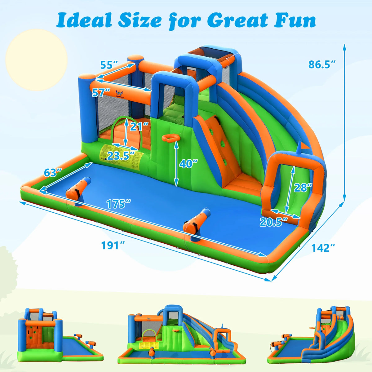 Inflatable Water Slide Bounce Castle with Dual Climbing Walls and 735W Blower W92393