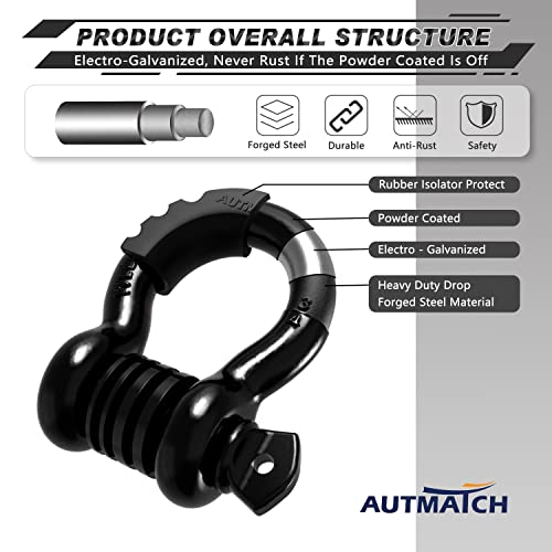 3/4" D Ring Shackle 2 Pack with 7/8" Screw Pin and Isolator Washers Y2473