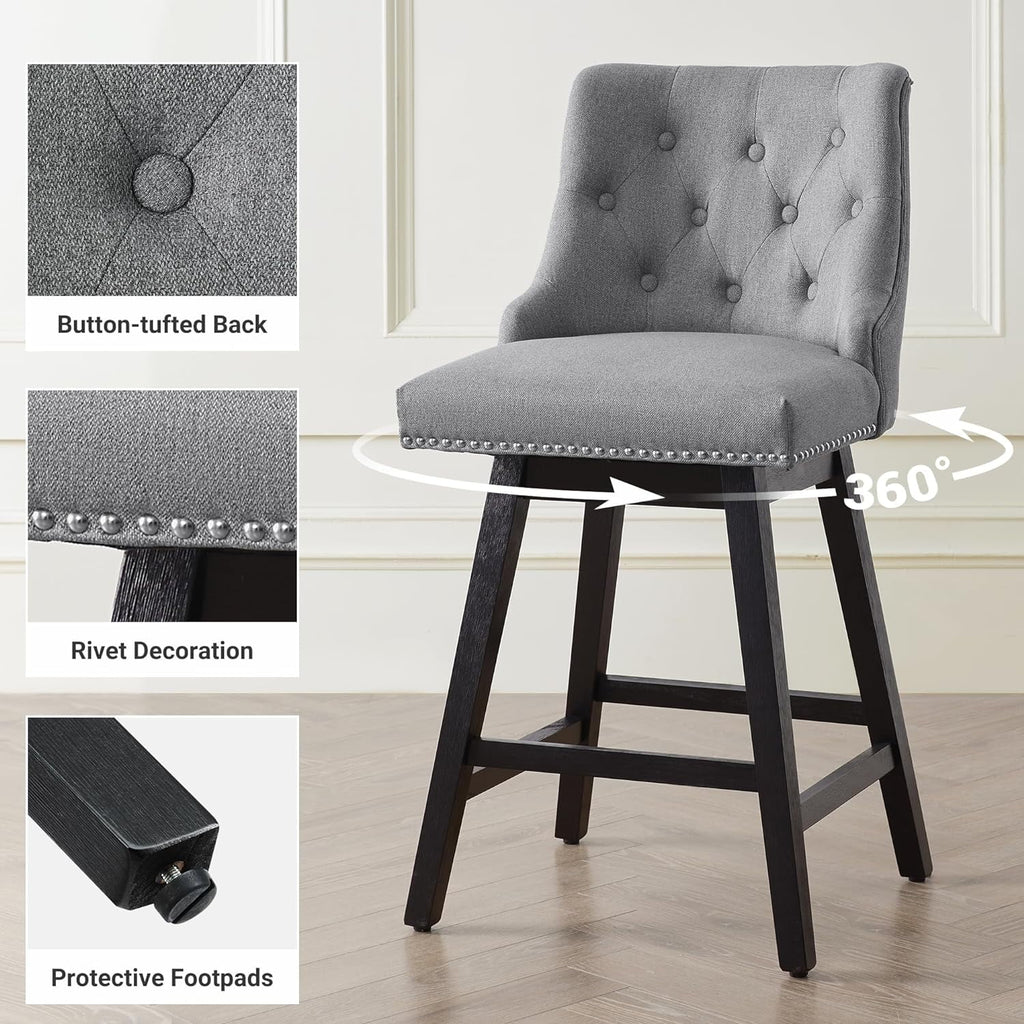 Grey 26” Upholstered Bar Stools Set of 4 with Wood Legs B326