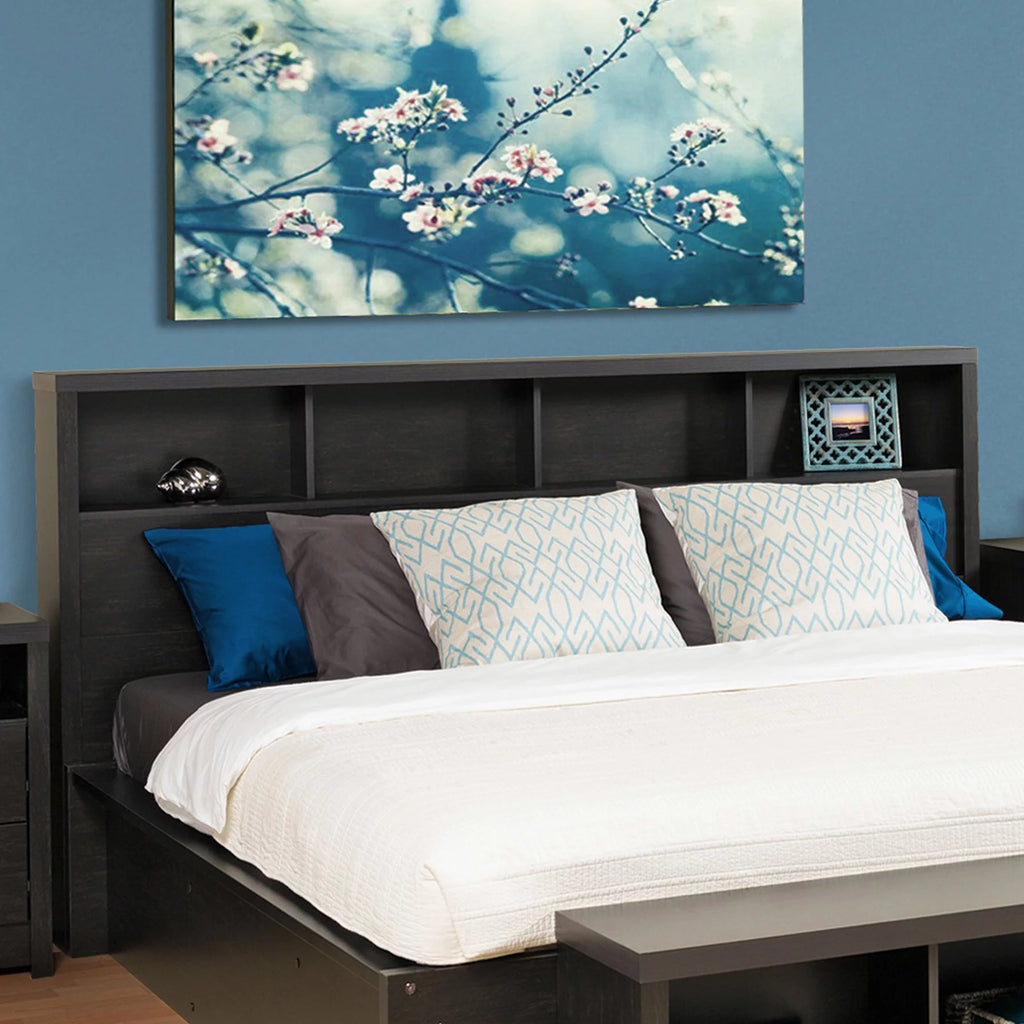 Washed Black Double Queen Storage Headboard D9745