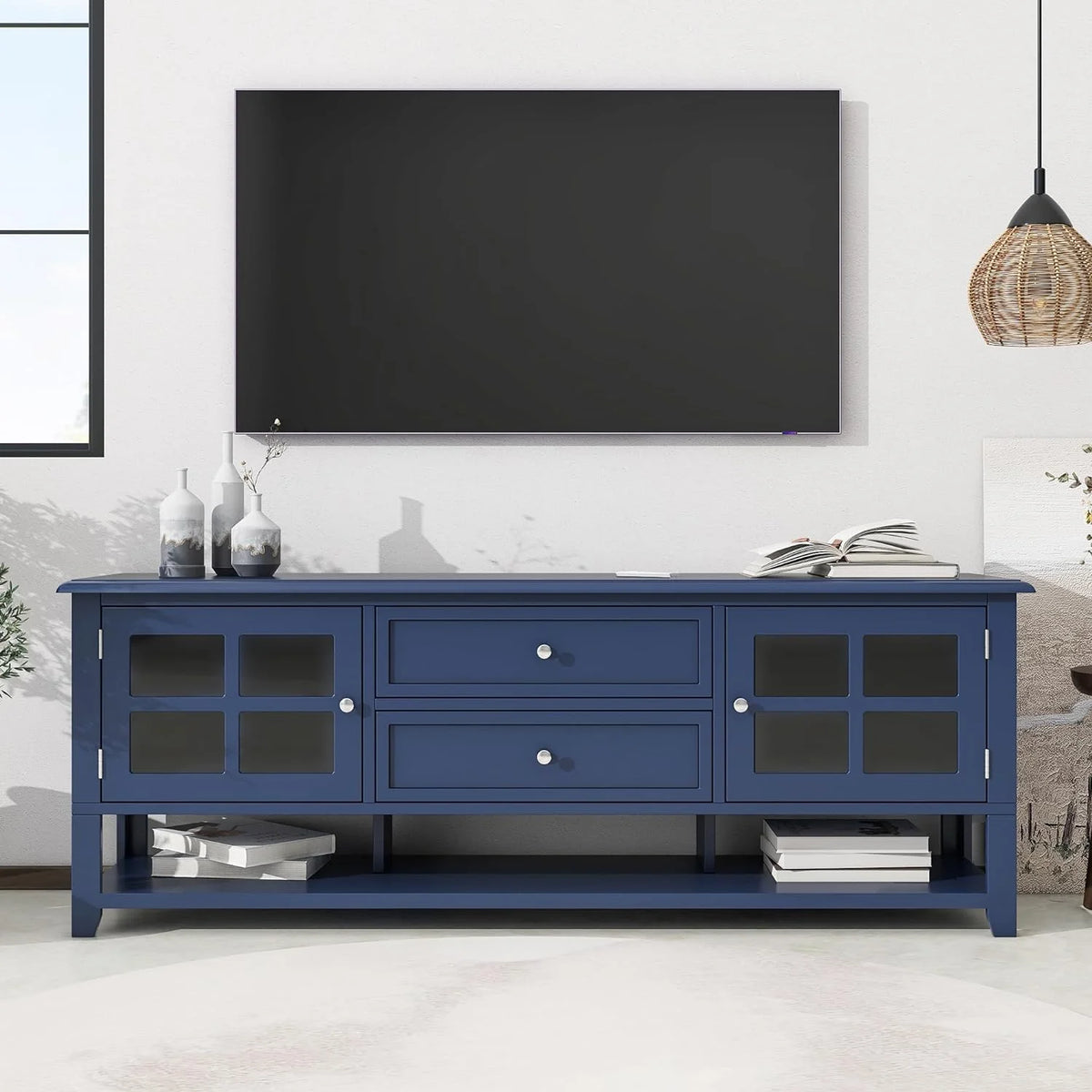 Blue TV Stand with 2 Drawers and Doors S98000