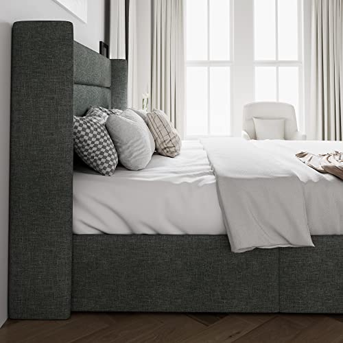 Queen Size White Velvet Upholstered Platform Bed with Storage W60169