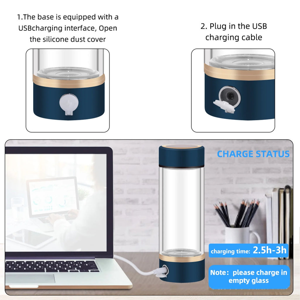 420ml Rechargeable Hydrogen Water Bottle Glass Cup A915447