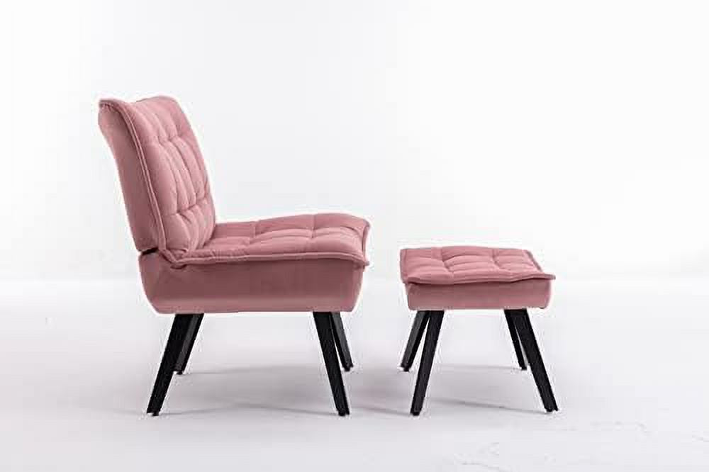Pink Velvet Accent Chair with Ottoman M734