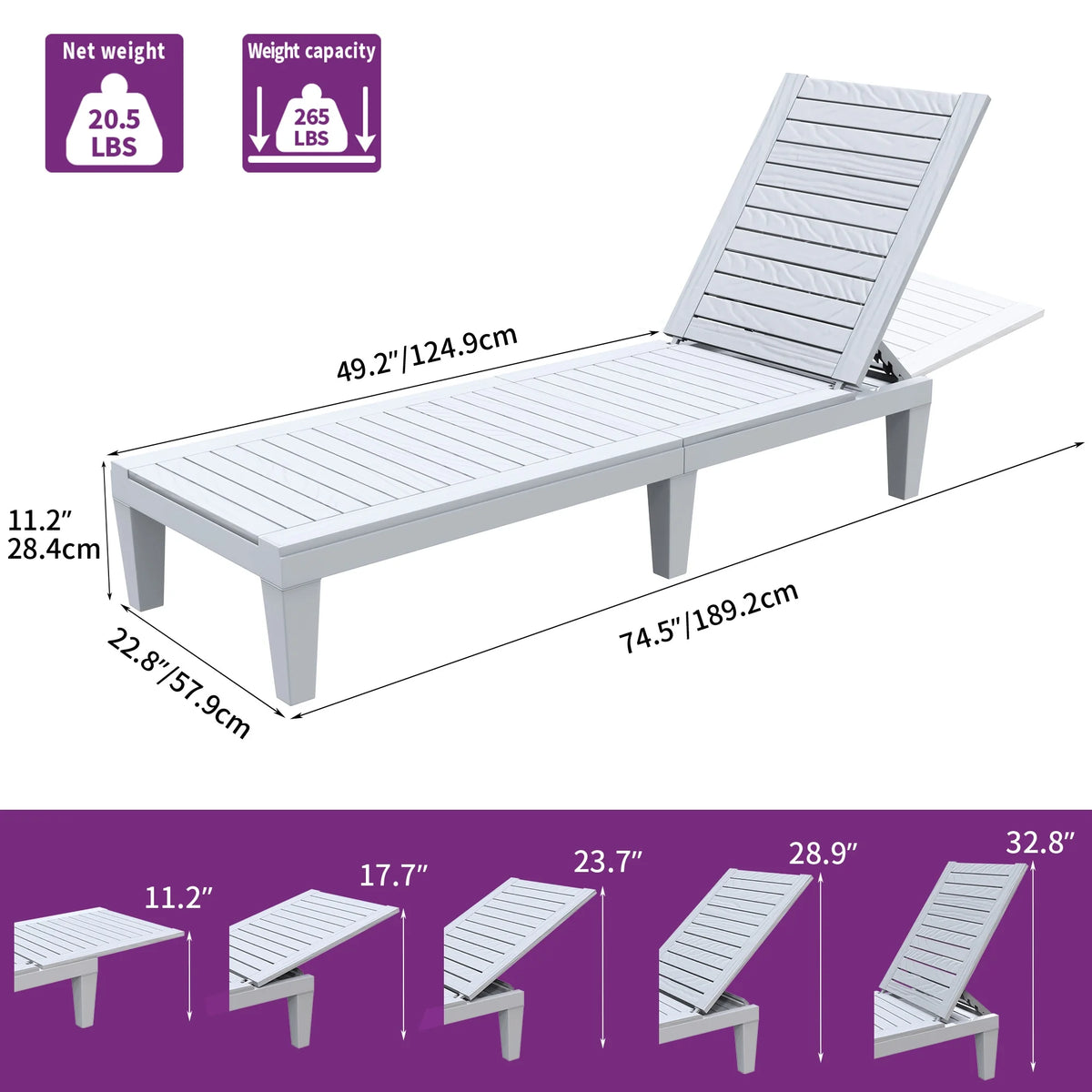 Black Adjustable Outdoor Lounge Chairs Y456
