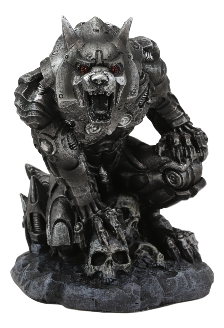 Steampunk Robotic Werewolf Crushing Skull Statue Figurine K1796
