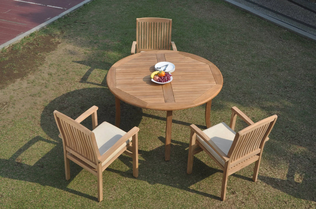 Grade-A Teak 4 Pc Dining Set with 52" Round Table and 3 Stacking Arm Chairs W8012