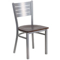 Silver Slat Back Metal Restaurant Chair Walnut Wood Seat U1514