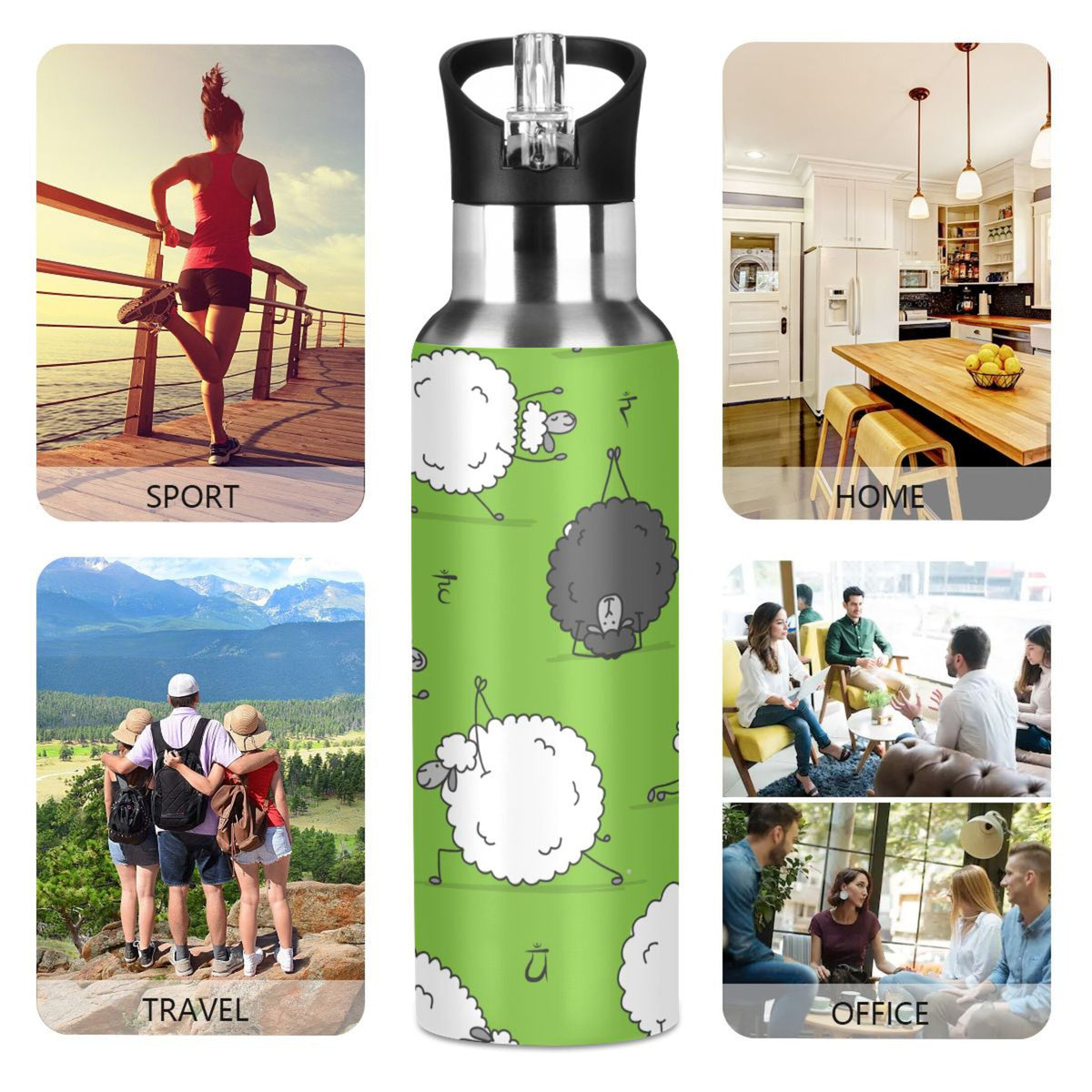 Green Stainless Steel Insulated Water Bottle with Straw Lid A4138