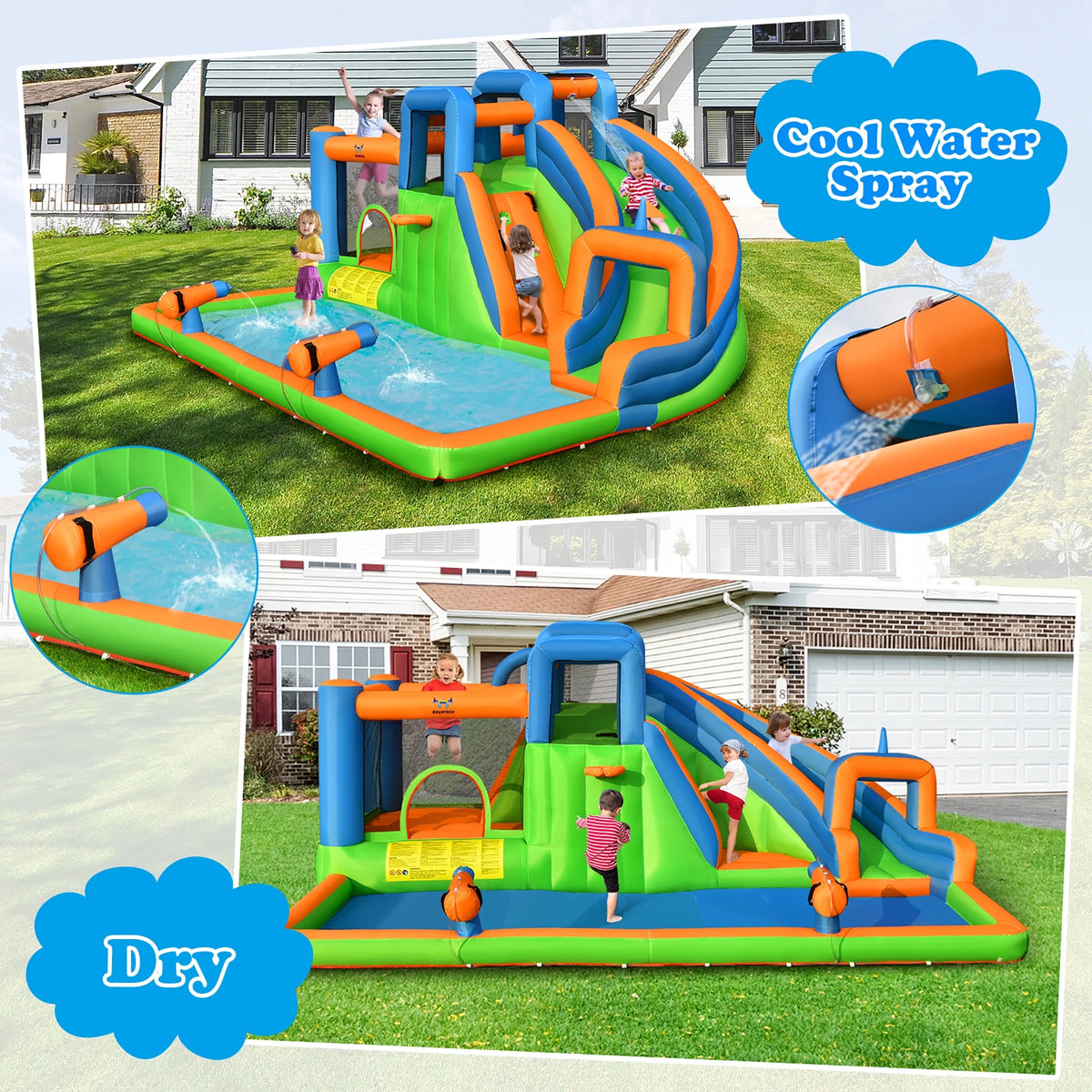 Inflatable Water Slide Bounce Castle with Dual Climbing Walls and 735W Blower W92393