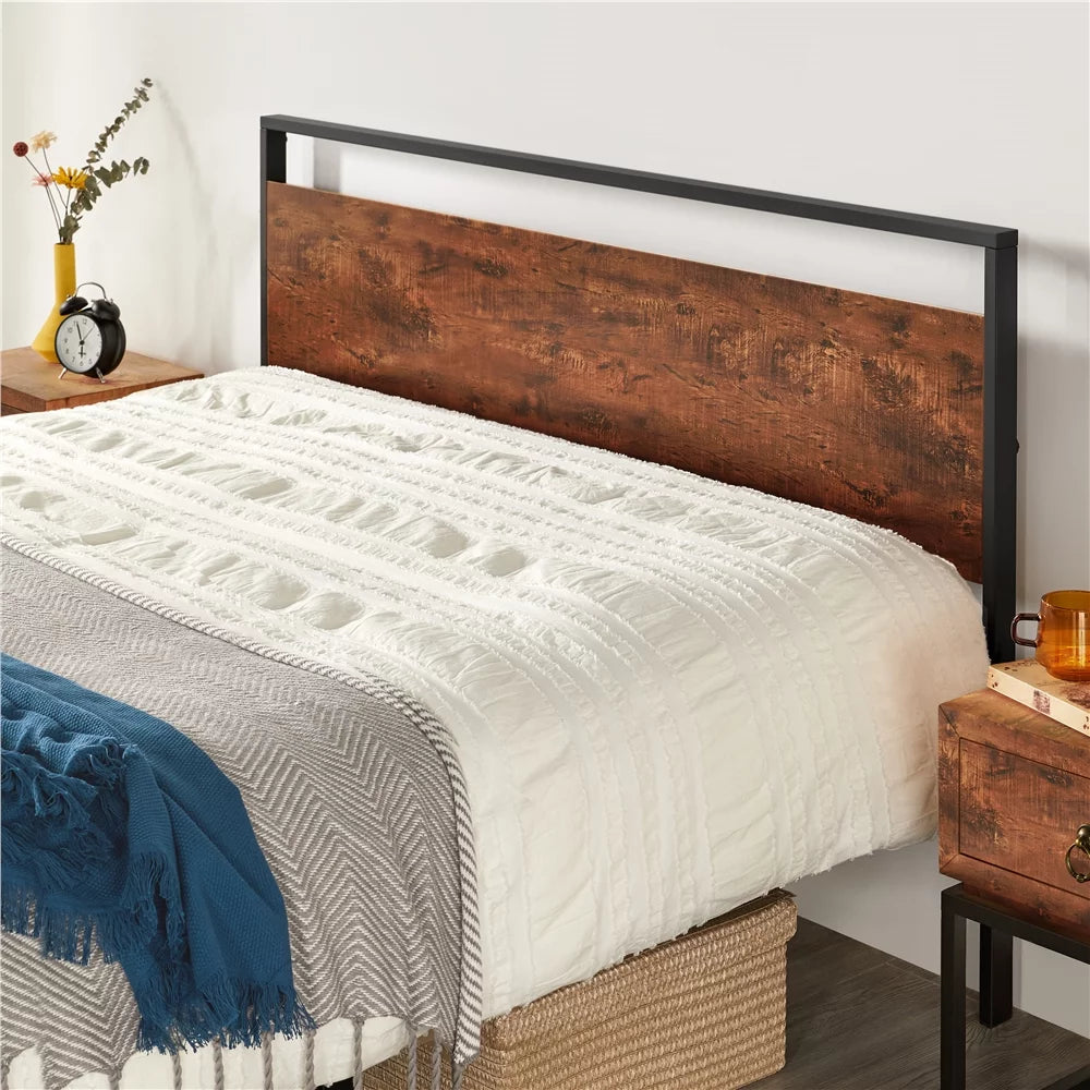 Queen Size Mahogany Metal Platform Bed with Wooden Headboard and Footboard T164