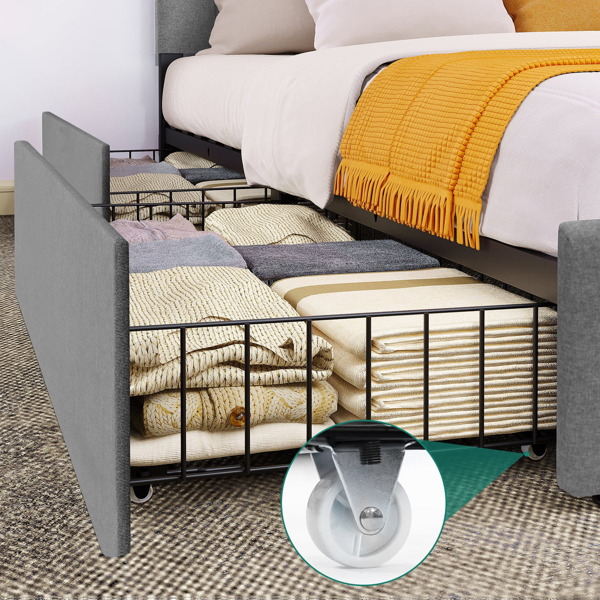 King Size Upholstered Bed Frame with 4 Storage Drawers D25656
