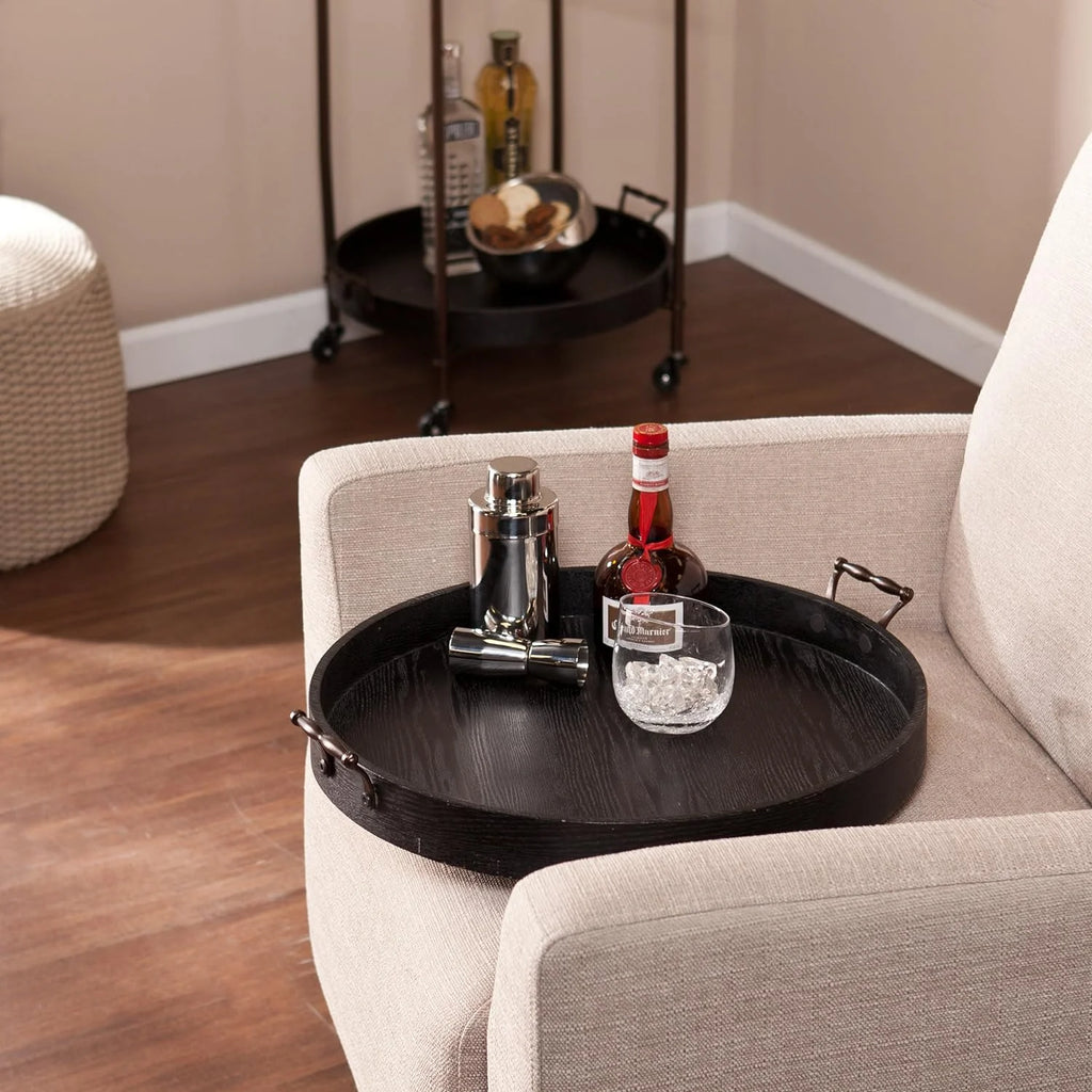 Black Two-Tier Round Butler Table M278569