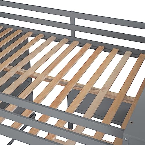 Twin Size Loft Bed with Built-in Desk & Wardrobes, Wood Bedframe with 4 Drawers & 4 Shelves, Gray I872030