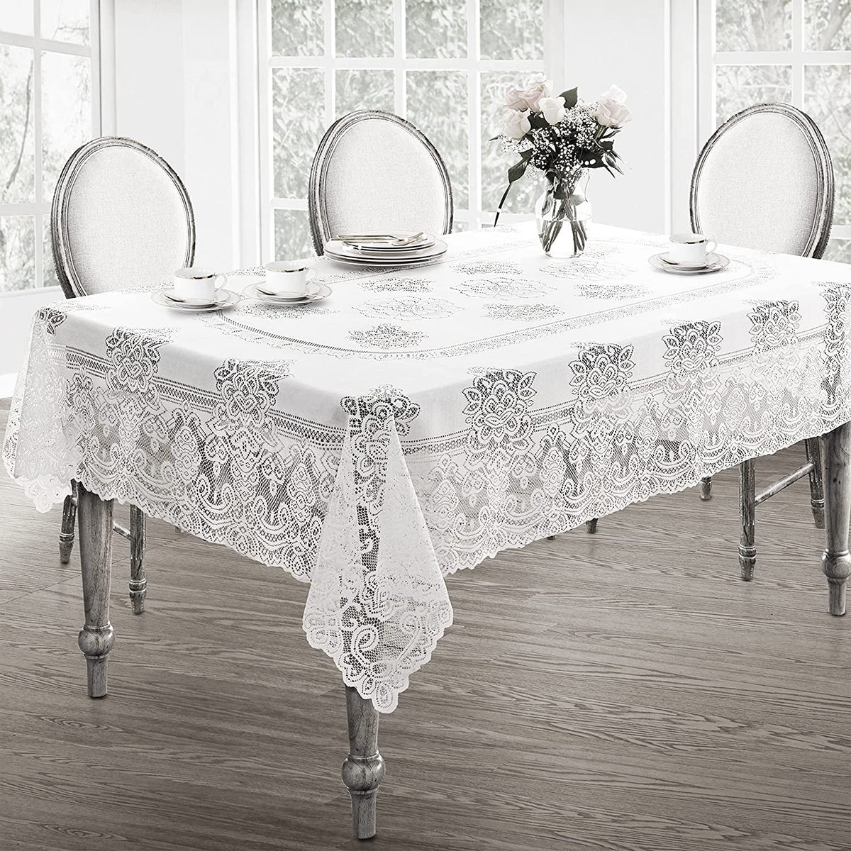 White Polyester Lace Tablecloth 52 x 70 Inch F616