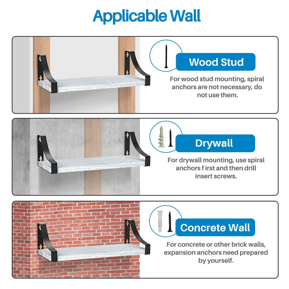 Set of 3 Wall Mounted Wood Rustic Floating Shelves K752035