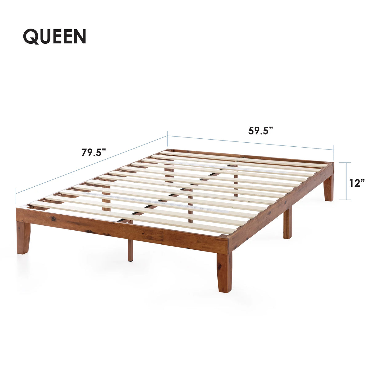 12" Solid Wood Platform Bed with Wooden Slats, Queen, Cherry P3097