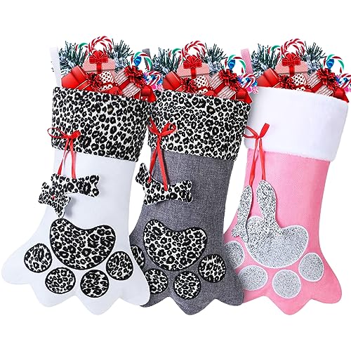 3 Pieces Pet Christmas Stockings Paw Pattern X226661