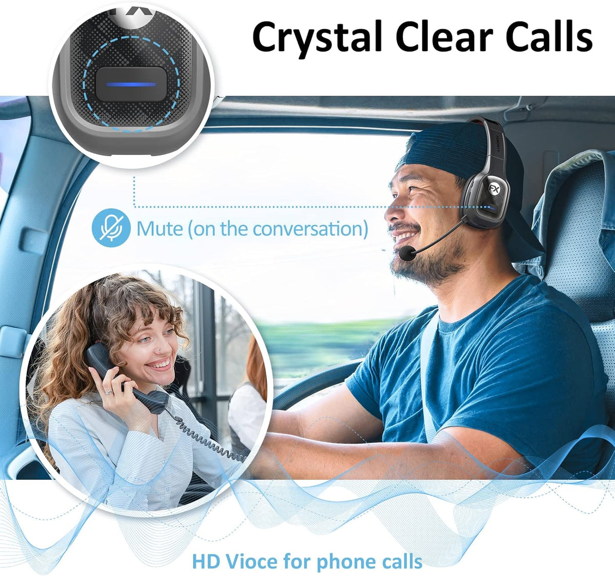 Bluetooth Headset with Microphone Noise Canceling, On-Ear Bluetooth 5.0 Multipoint Headphones, Pack of 2 Q54481