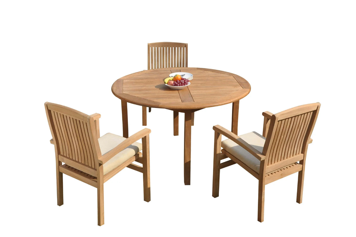 Grade-A Teak 4 Pc Dining Set with 52" Round Table and 3 Stacking Arm Chairs W8012