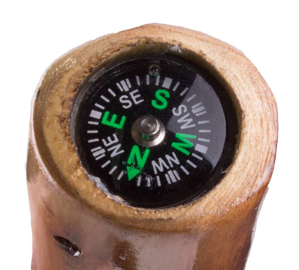 Wooden Walking Stick with Compass and Pouch U2084