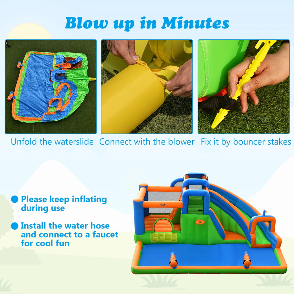 Inflatable Water Slide Bounce Castle with Dual Climbing Walls and 735W Blower W92393