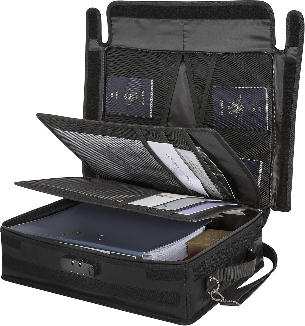 Fireproof Document Organizer Bag with Lock, 3-Layer File Storage Box, Waterproof File Holder, 17.5 x 13 x 5” Y7734