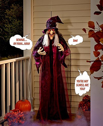 Hanging Talking Witch with Sound Activation and Red Eyes S92789